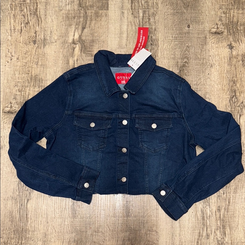 GUESS Navy Blue Cropped Denim Jacket